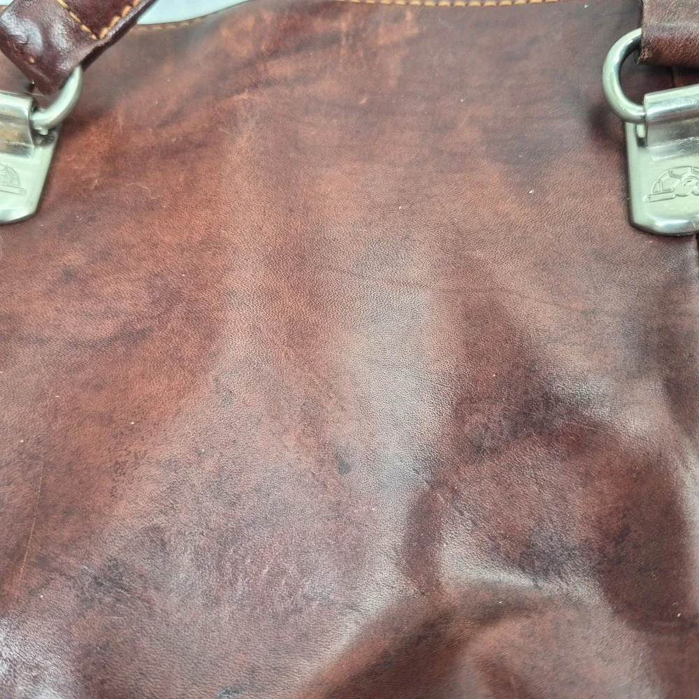 Tony Perotti Distressed Leather Shoulder Bag Brown Hobo Medium Long Green